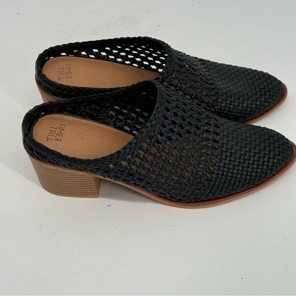 Time and Tru Women Off-White Woven Heeled Chunky Heel Mules Size 8 - Picture 1 of 5